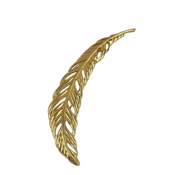 Vintage Monet 5" Polished Gold-Tone Long Feather Brooch Pin - Picture 4 of 9